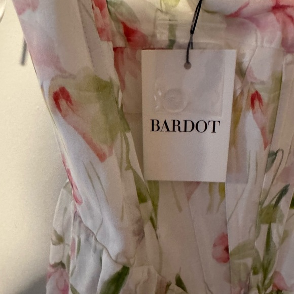 Bardot White Dress with Pink and Green Floral Design - Picture 2 of 7
